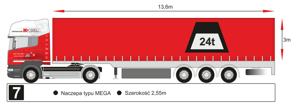 Naczepa typu mega, szerokość 2,55m - Rysunek techniczny